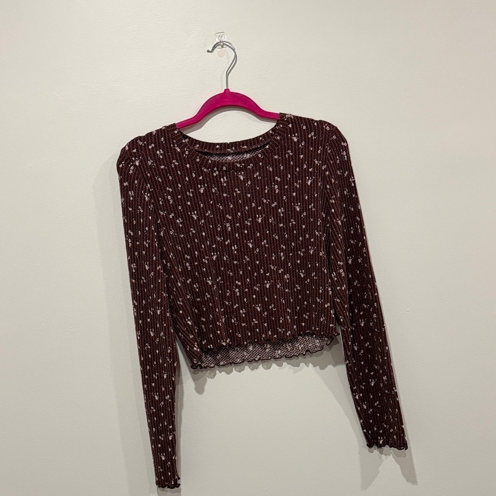 Women's Maroon Floral Long Sleeve Top